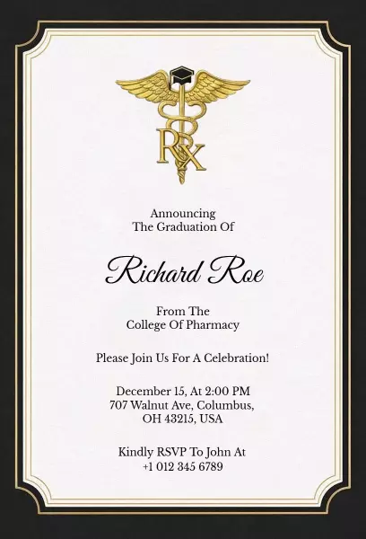 Pharmacy Nursing Graduation Celebration Elegant Invitation Template