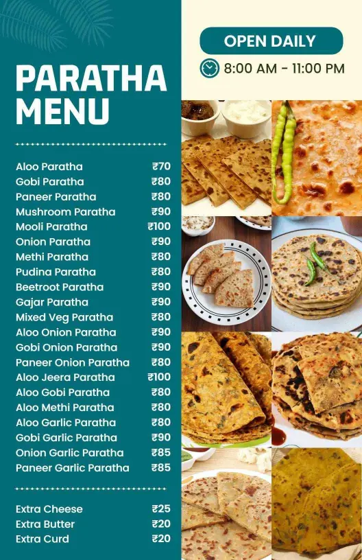 Photo Collage Traditional Paratha Restaurant Menu Template