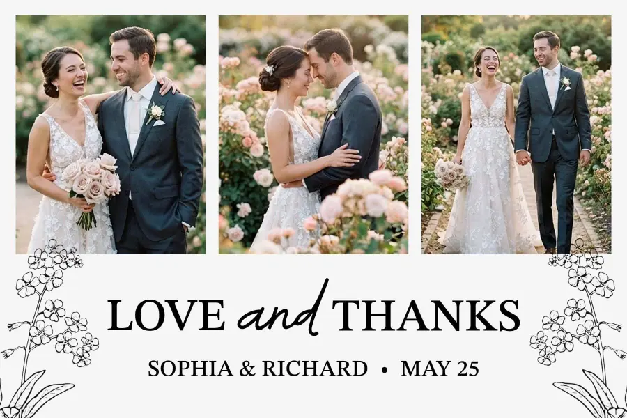 Photo Collage Wedding Thank You Postcard Template