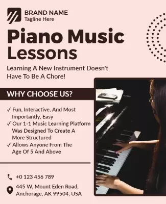 Piano Music Lessons Promotional Flyer Template