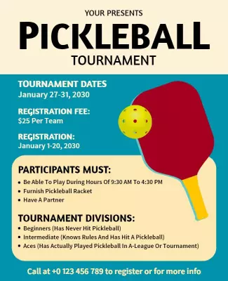 Pickleball Tournament Event Details Flyer Template