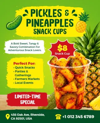 Pickles and Pineapples Snack Promotion Flyer Template