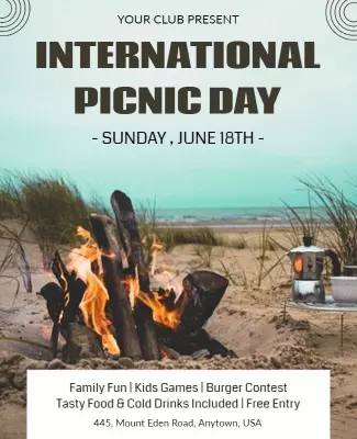 Beach-Themed International Picnic Day Celebration Flyer Template