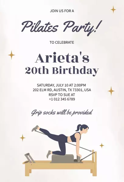 Pilates Party Active 20th Birthday Celebration Invitation Template