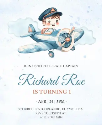 Pilot-Themed Aviation Birthday Invitation for Children Flyer Template