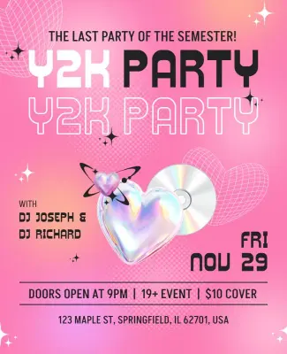 Pink Aesthetic Y2k Party Flyer Template