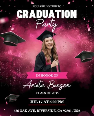 Pink and Black Themed Graduation Party Flyer Template