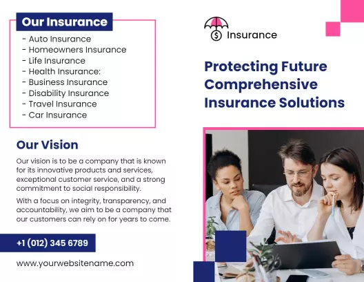 Pink and Blue Comprehensive Insurance Solutions Brochure Template