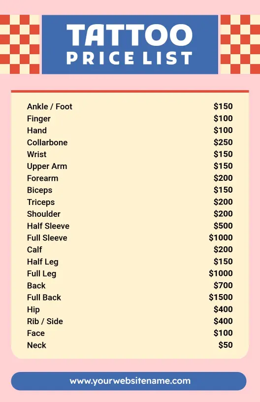 Pink and Blue Retro Tattoo Price List Template