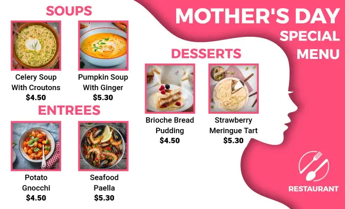 Pink and White Mother's Day Special Menu Template