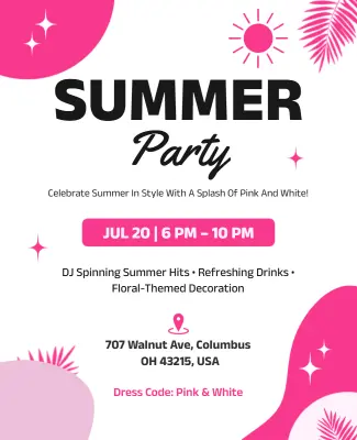 Pink and White Themed Summer Party Flyer Template