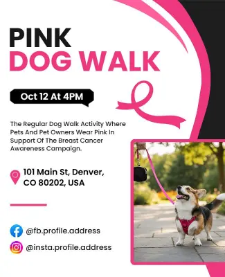 Pink Awareness Dog Walk Charity Event Flyer Template