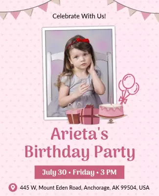 Pink Birthday Party Flyer Template