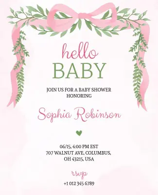 Pink Bow Girl Baby Shower Invitation Flyer Template