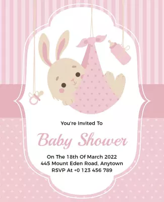 Pink Bunny Theme Baby Shower Invitation Flyer Template
