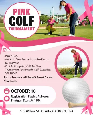 Pink Charity Golf Tournament Awareness Event Flyer Template