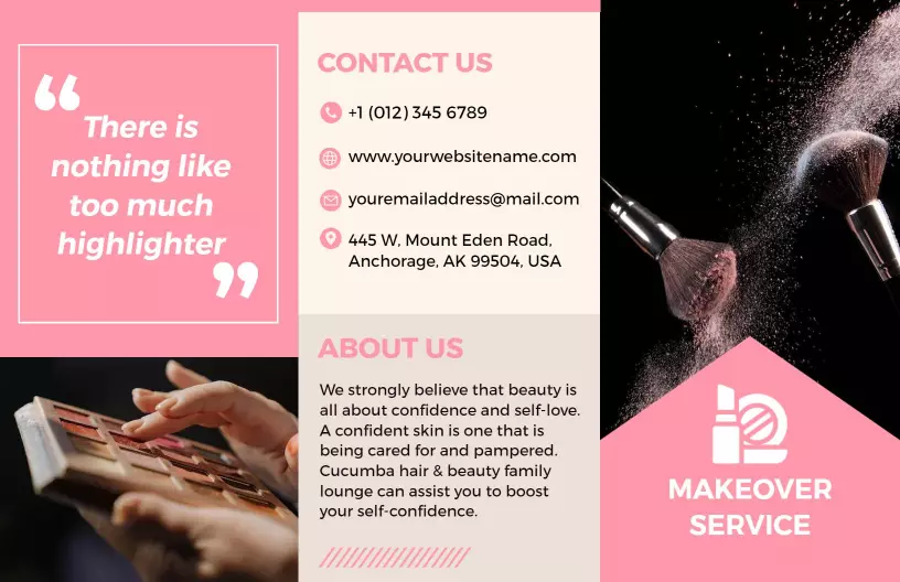 Pink Elegant Beauty Salon Makeup and Services Brochure Template