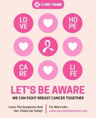Pink Heart Awareness for Breast Cancer Support Poster Template
