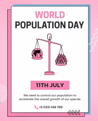 Pink Minimalist World Population Day Awareness Poster Template