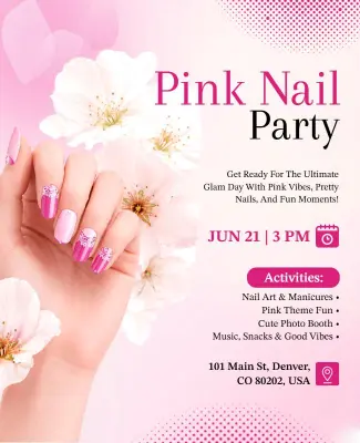 Pink Nail Party Event Poster Template