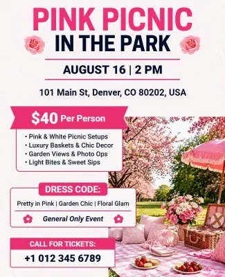 Pink Picnic in the Park Event Flyer Template
