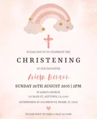 Pink Rainbow Christening Invitation Flyer Template