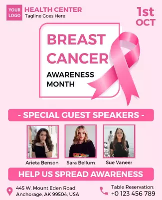 Pink Ribbon Breast Cancer Awareness Month Poster Template