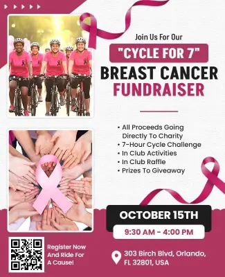 Pink Ribbon Breast Cancer Fundraiser Cycling Event Flyer Template