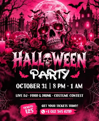 Pink Skull Halloween Party Flyer Template