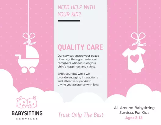 Pink Theme All-Around Babysitting Services for Kids Brochure Template