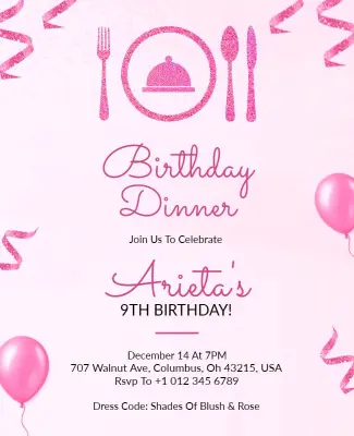 Pink Theme Birthday Dinner Invitation Flyer Template