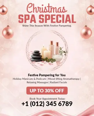 Pink Theme Christmas Spa Special Promotional Flyer Template