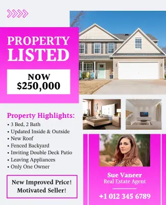Pink Theme Real Estate Property Listing Flyers Template