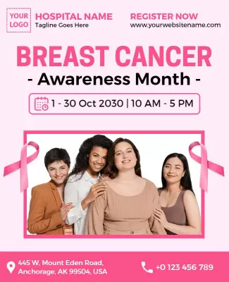 Pink Themed Breast Cancer Awareness Month Event Poster Template