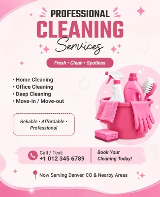 Pink Themed Professional Cleaning Services Promotion Flyer Template