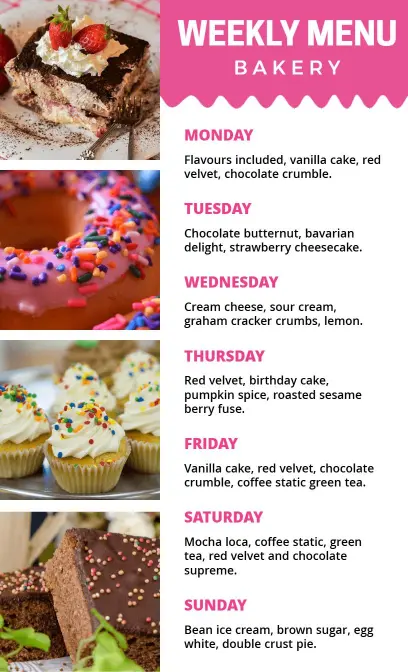 Pink-Themed Sweet Treats Weekly Menu Template