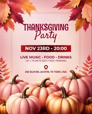 Pink Themed Thanksgiving Party Flyer Template