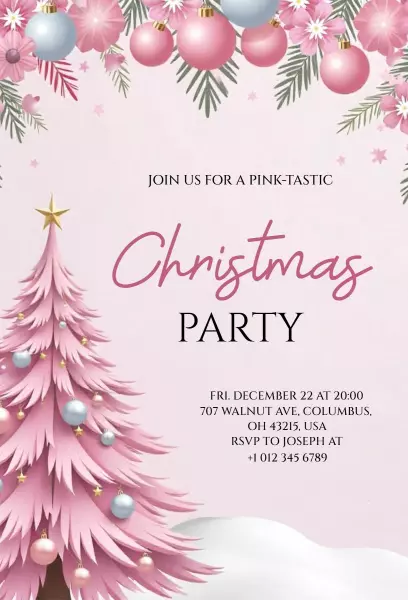 Pink Tropical Christmas Party Celebration Invitation Template