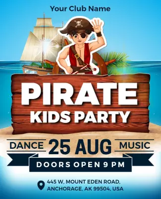 Pirate Theme Kids Party Celebration Flyer Template
