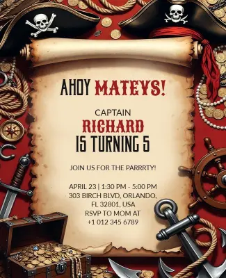 Pirate Themed Kids Birthday Invitation Poster Template