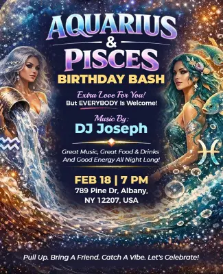 Pisces and Aquarius Zodiac Birthday Bash Event Flyer Template