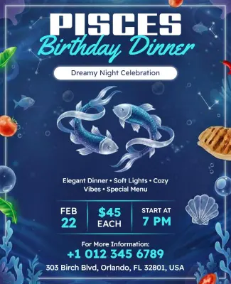 Pisces Birthday Dinner Celebration Flyer Template