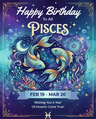 Pisces Birthday Wishes Flyer Template