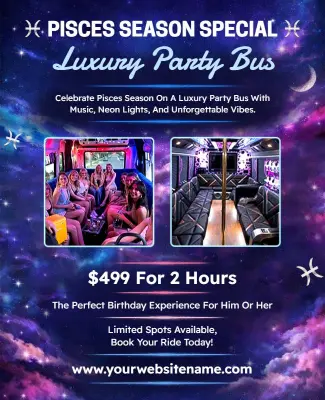 Pisces Season Exclusive Party Bus Ride Poster Template