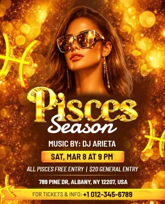 Pisces Season Zodiac Party Flyer Template