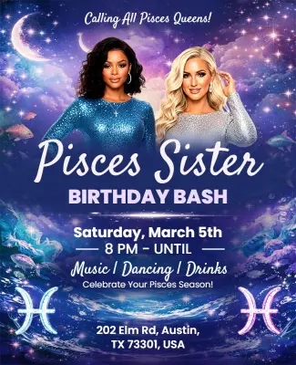 Pisces Sister Birthday Bash Celebration Flyer Template