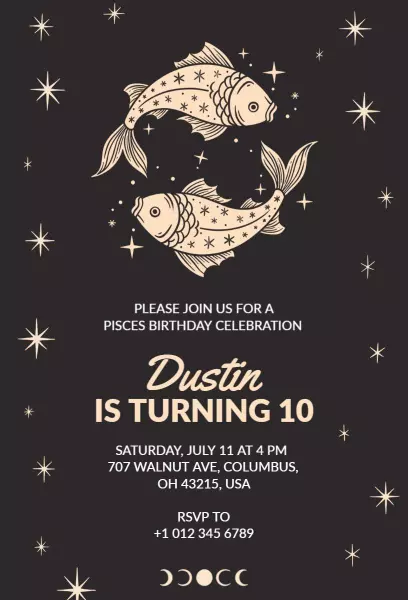 Pisces Theme Underwater Adventure 10th Birthday Invitation Template