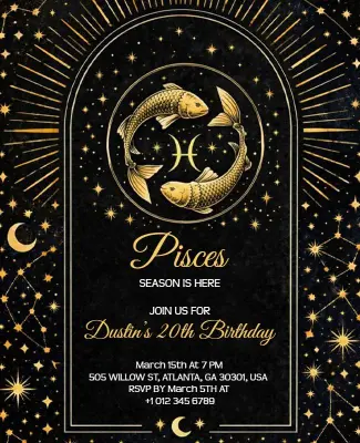 Pisces Zodiac 20th Birthday Celebration Flyer Template