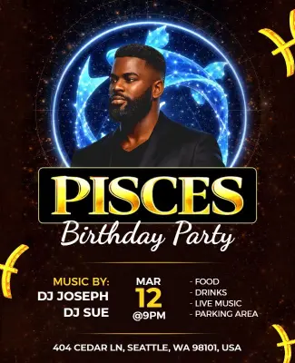 Pisces Zodiac Birthday Party Flyer Template