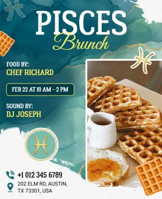 Pisces Zodiac Brunch Event Flyer Template